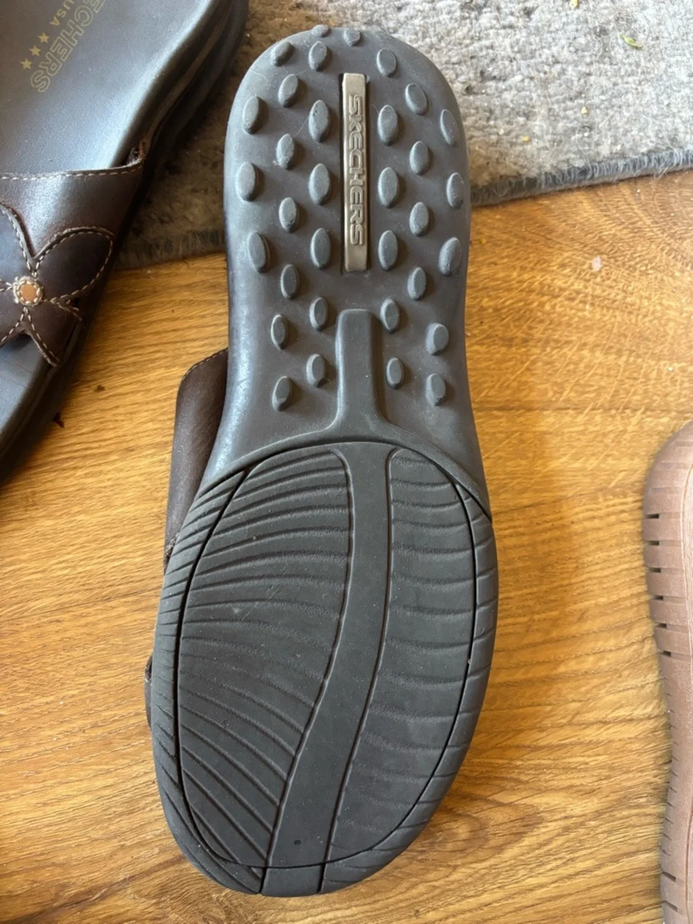 Skechers Women's Dark Brown Slide Sandals with Floral Accent - Picture 2 of 3